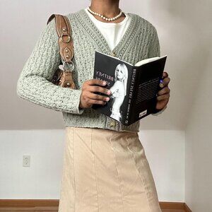 Vince Artichoke Crochet Wool/Cashmere Blend V-Neck Button Cardigan Size X-Large